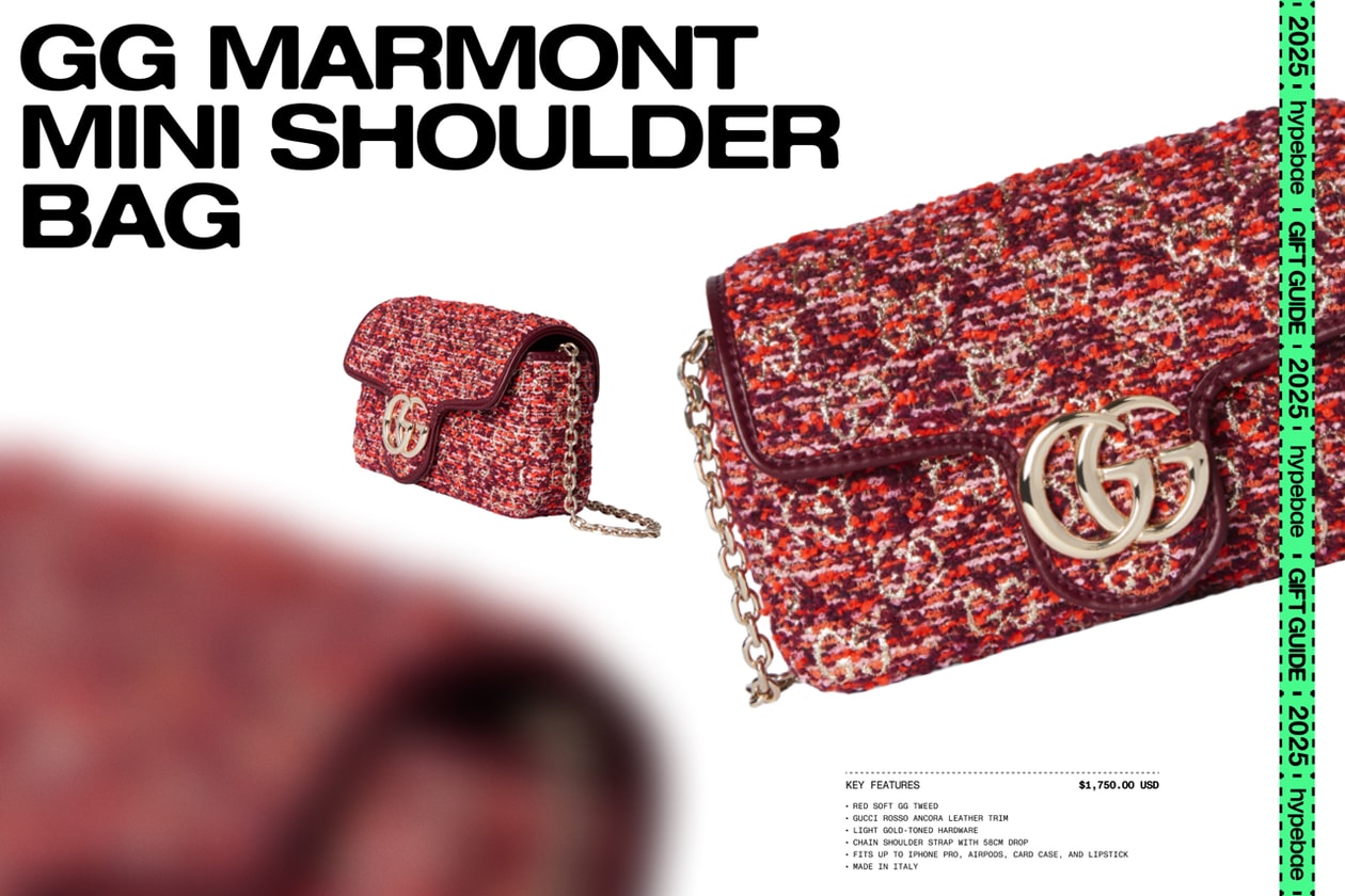 gucci festive collection seasonal hypebae gift guide 2025 ancora rosso accessories handbag Slingback pump crystal Horsebit marmont scarf wool monogram Play watch backpack