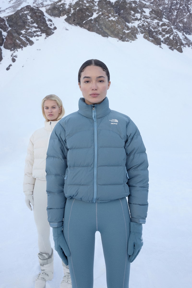 skims, the north face, puffer jackets, leggings, ski glasses, mountains