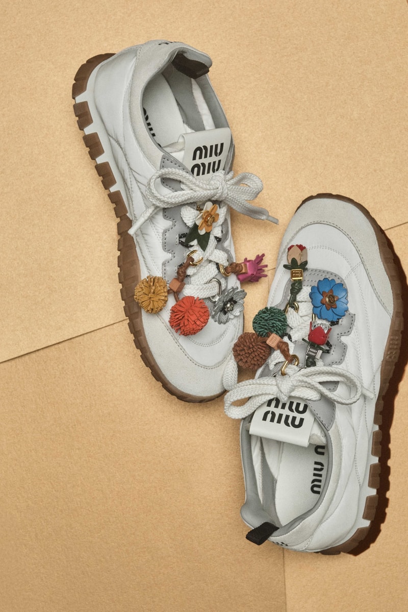 miu miu, layering, jackets, bowler bags, suede shoes, sneakers, models, lookbook, blue background