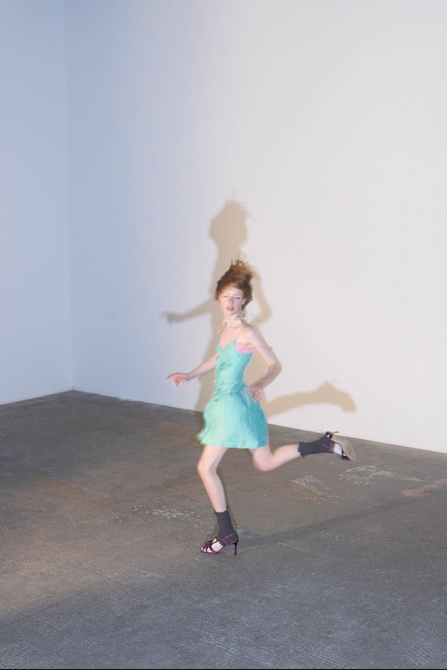 shushu tong, messy hair, pillow, models jumping, dancing, silky