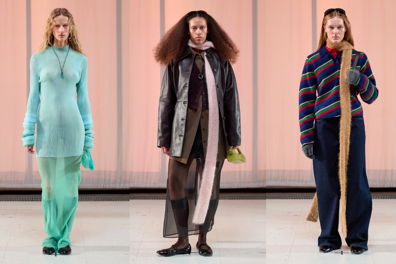 copenhagen, runway, sheer gown, lace dress, pregnant model, layering, blue, pastel pink