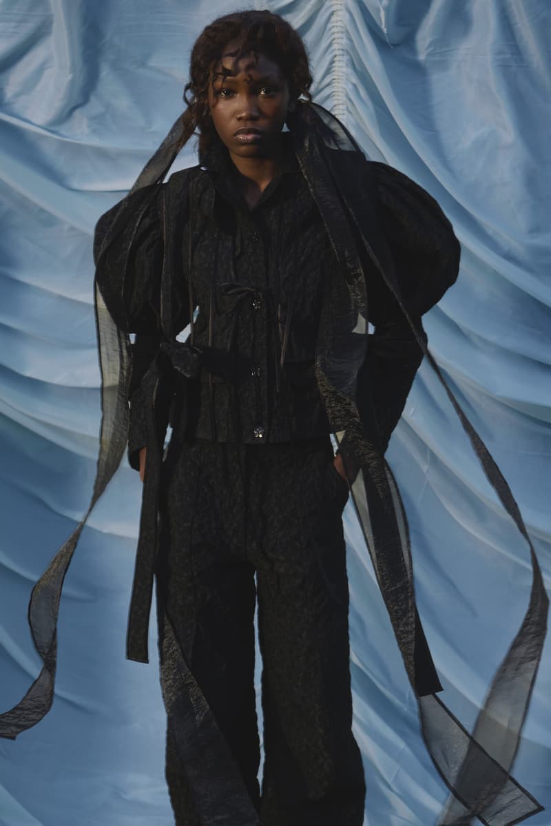 cecilie bahnsen, dresses, blue back drop, black women, hair bows, pink dress, cardigan