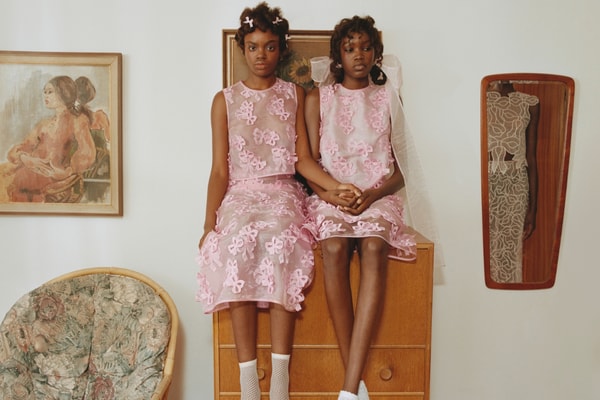 cecilie bahnsen, dresses, blue back drop, black women, hair bows, pink dress, cardigan