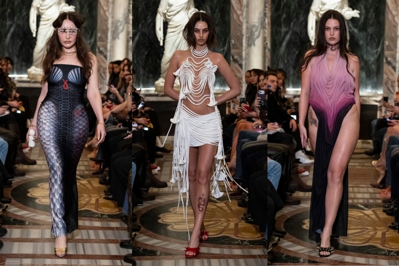di petsa, london fashion week, runway, catwalk, models, sheer, clothing, leomie Anderson, designers