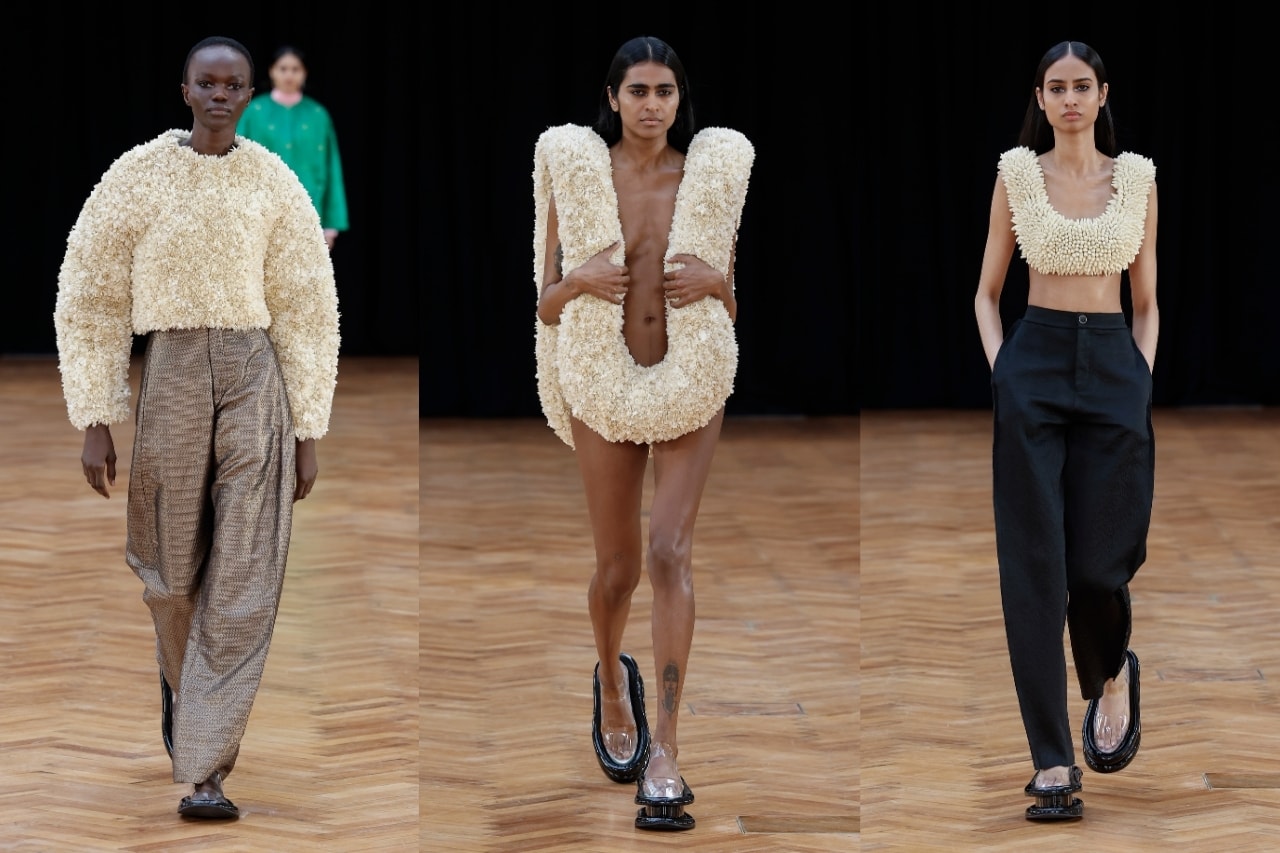 raw mango, indian designer, london runway, flowers, garlands, gowns, models