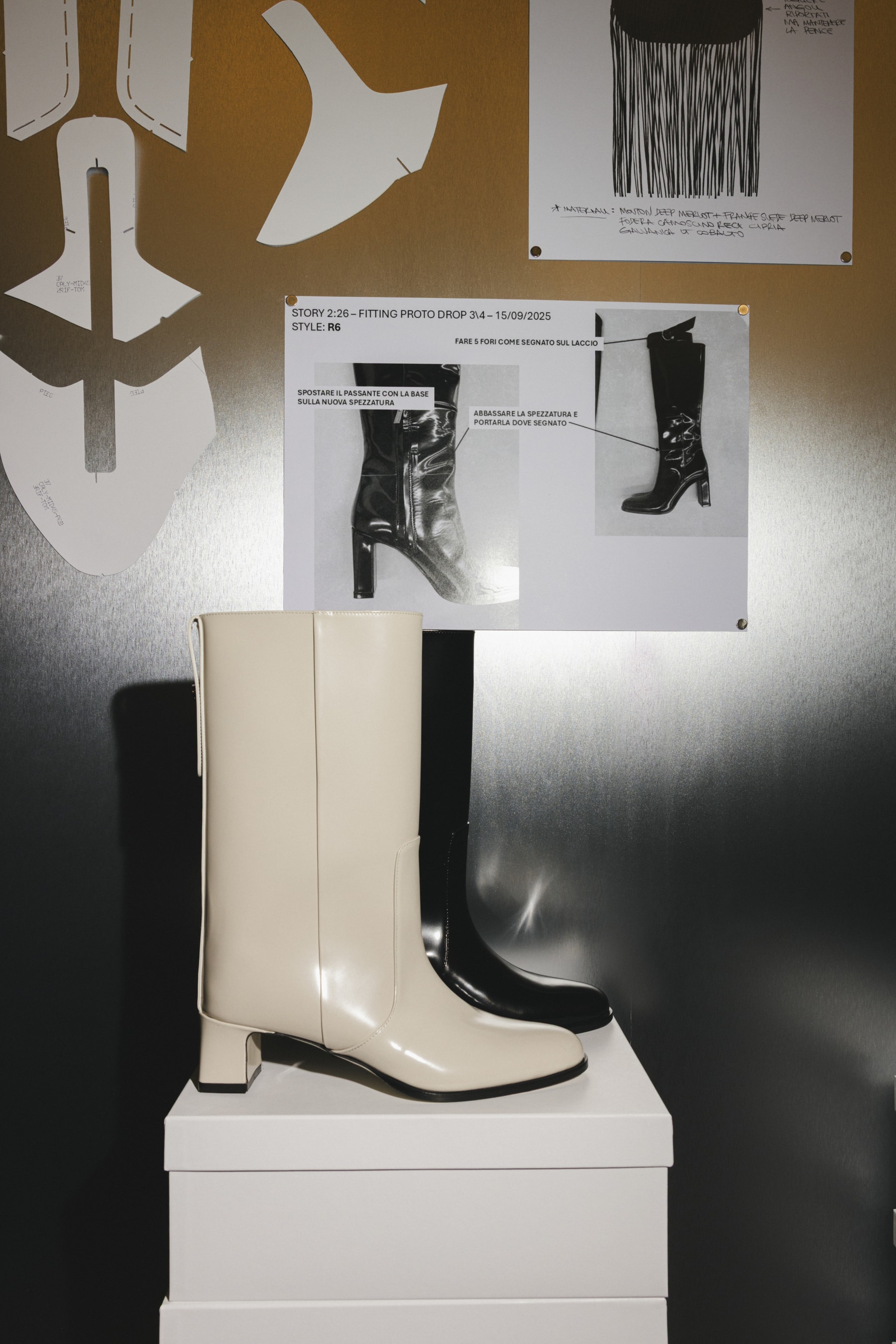 jimmy choo, lace heels, design studio, milan, boots, bags, leather