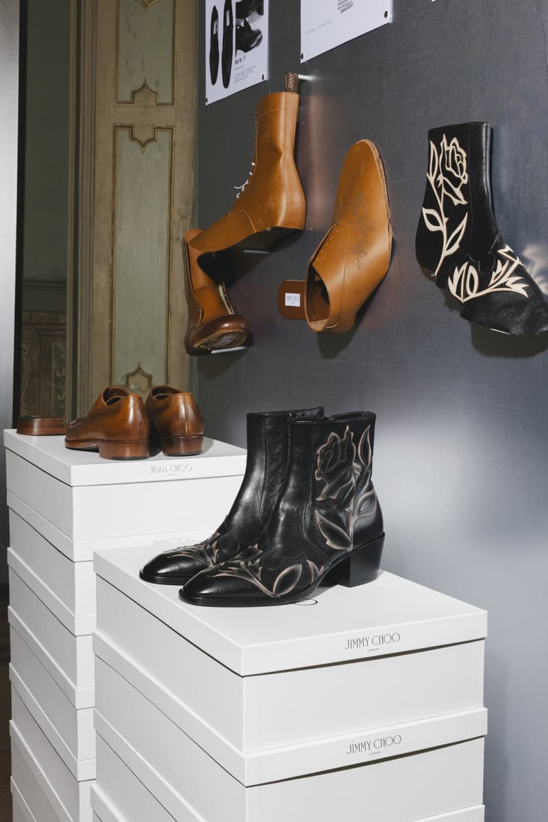 jimmy choo, lace heels, design studio, milan, boots, bags, leather