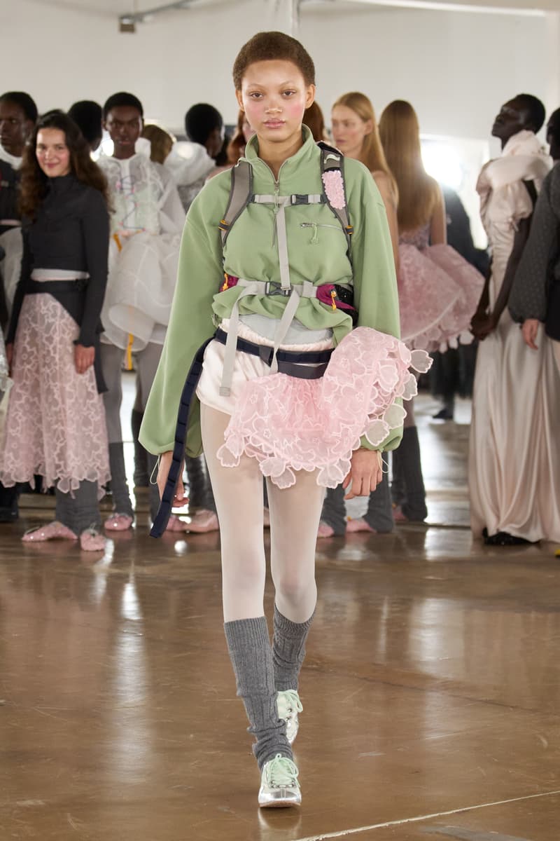 cecilie bahnsen, the north face, puffer jackets, tutu, sheer fabric, pastel pink, sage green