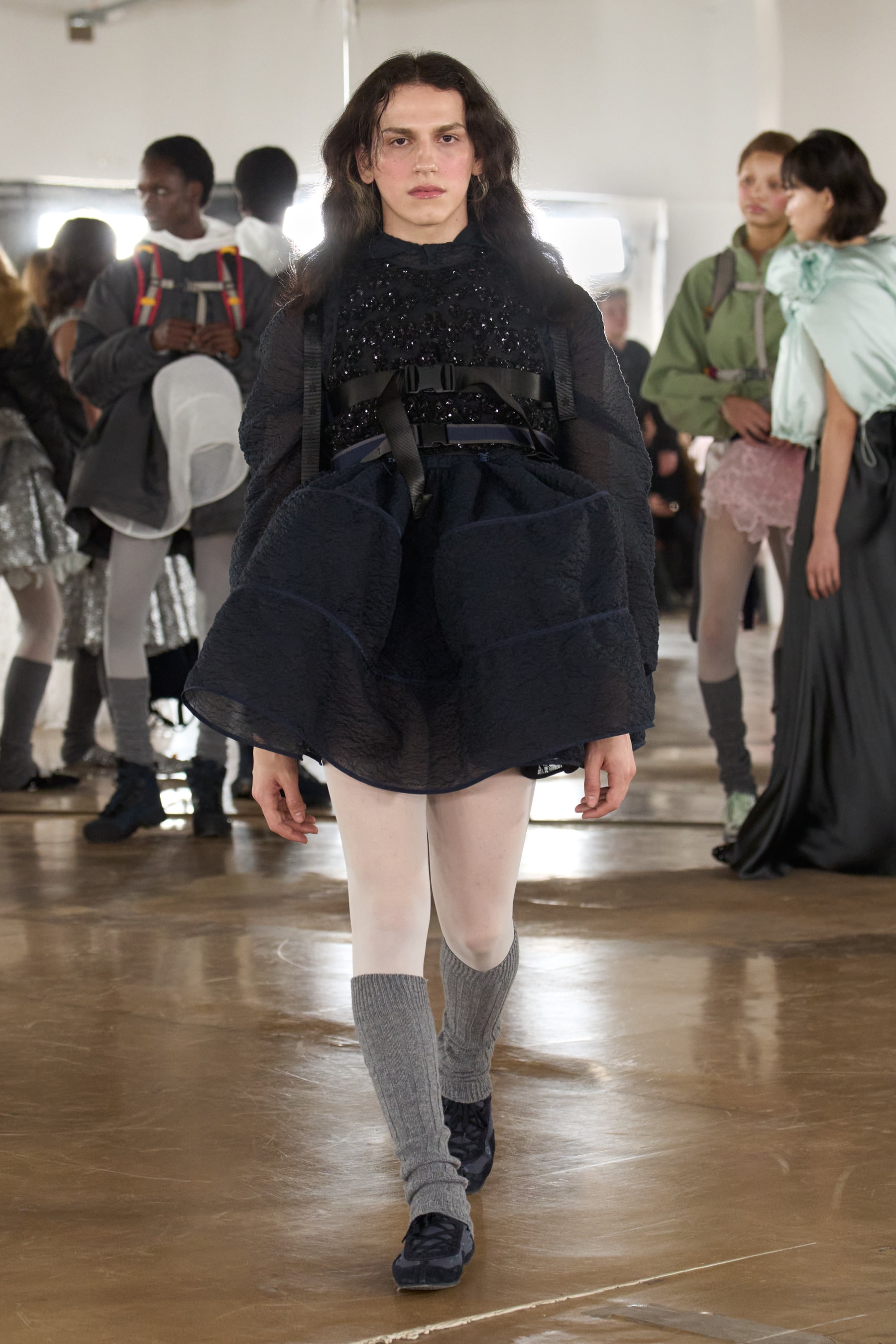cecilie bahnsen, the north face, puffer jackets, tutu, sheer fabric, pastel pink, sage green