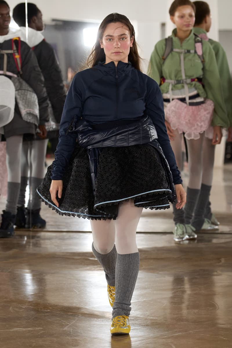 cecilie bahnsen, the north face, puffer jackets, tutu, sheer fabric, pastel pink, sage green