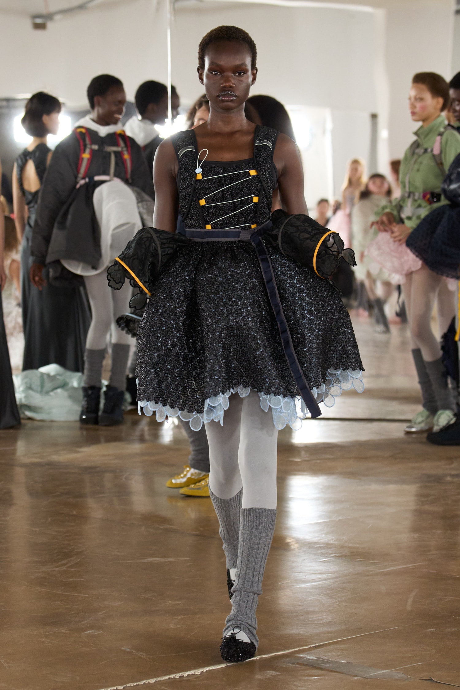 cecilie bahnsen, the north face, puffer jackets, tutu, sheer fabric, pastel pink, sage green
