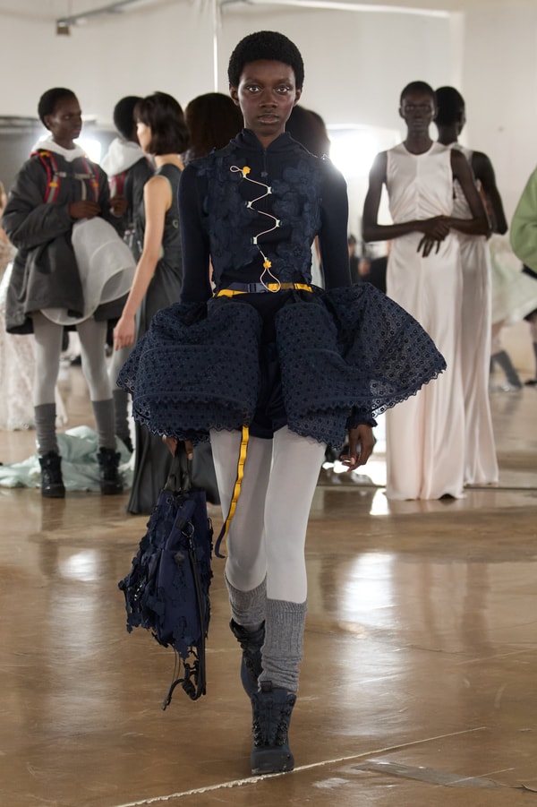 cecilie bahnsen, the north face, puffer jackets, tutu, sheer fabric, pastel pink, sage green
