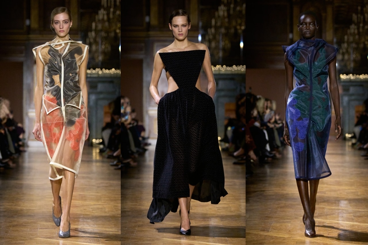 victoria beckham, paris, runways, model, sheer fabric, transparent, 
