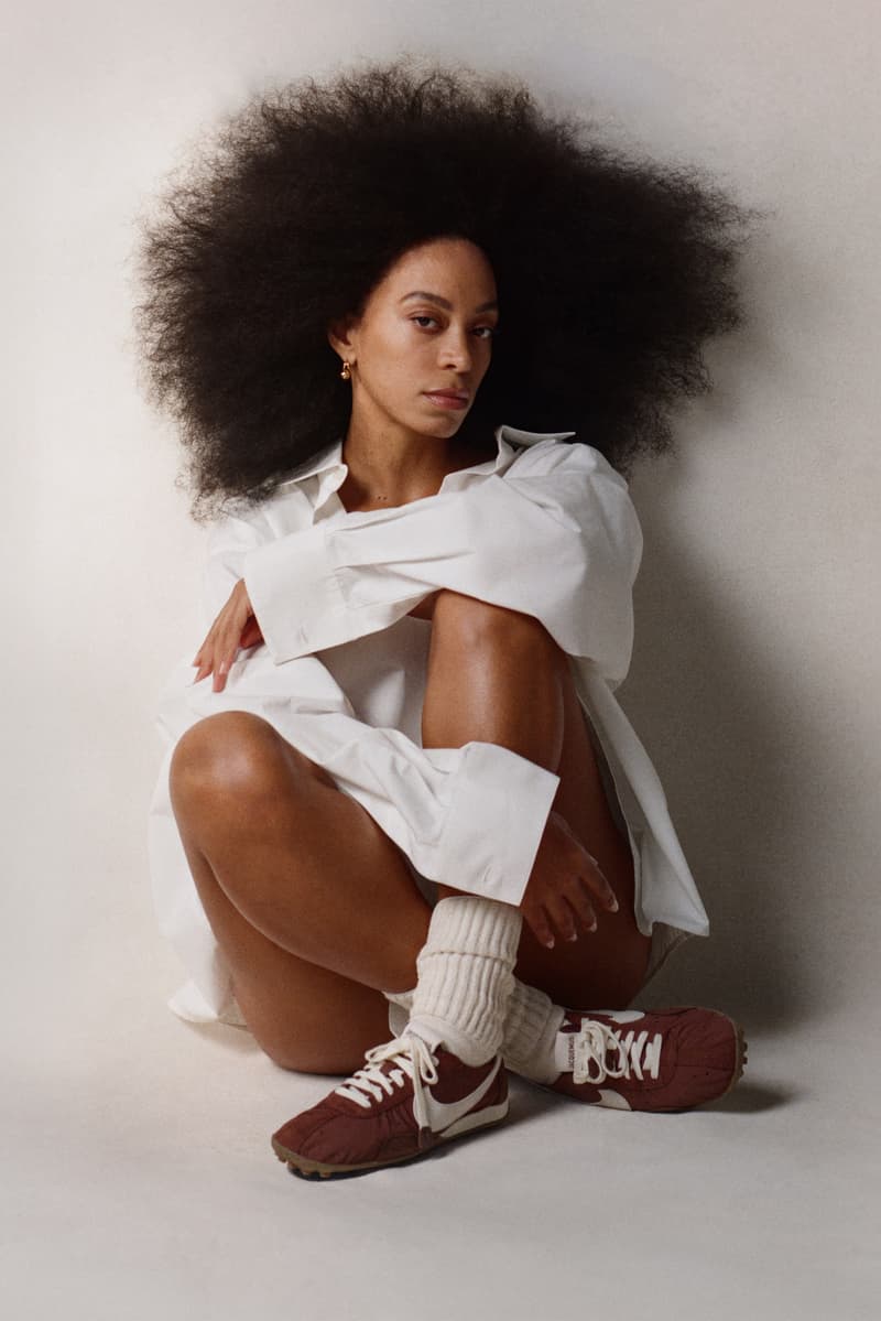 solange, woman, body, jacquemus, nike, moon shoe sneaker, pastel satin pink, chocolate brown