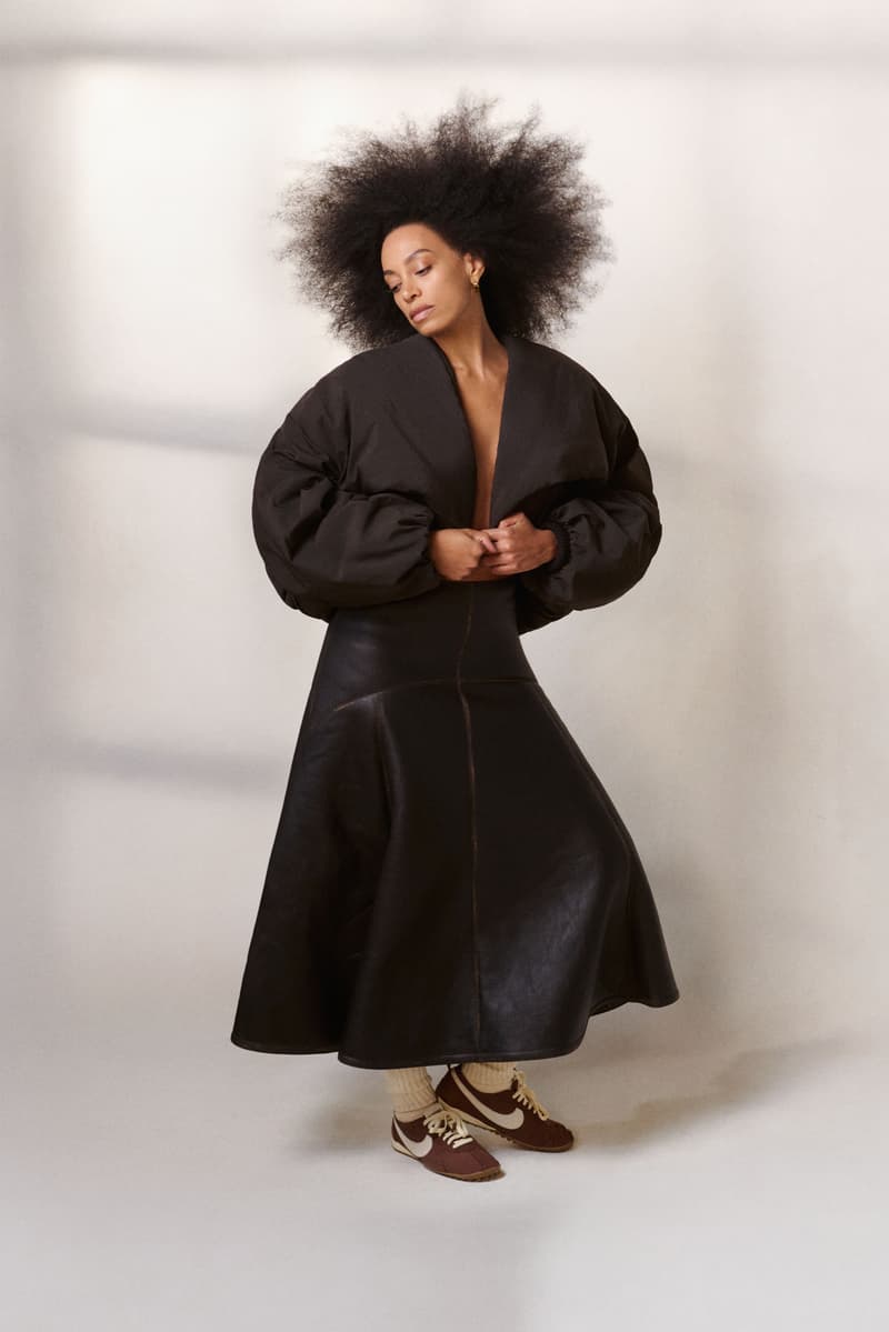 solange, woman, body, jacquemus, nike, moon shoe sneaker, pastel satin pink, chocolate brown