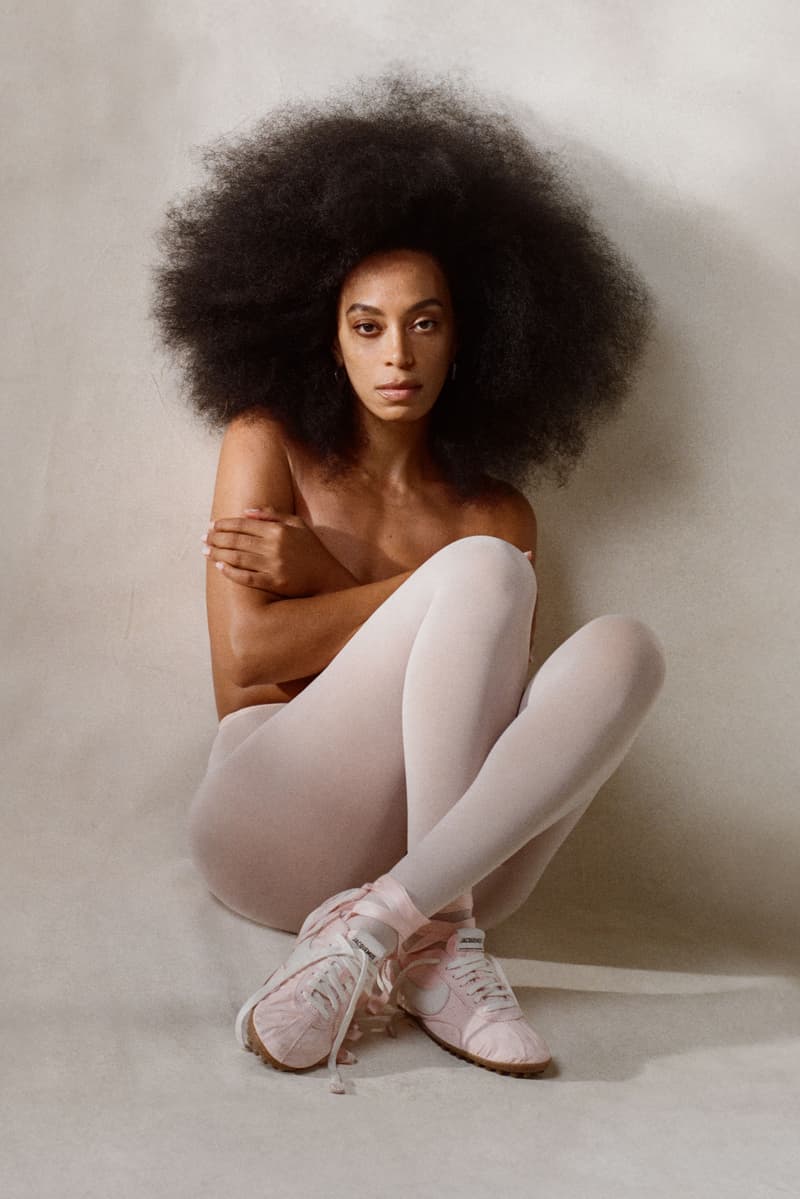 solange, woman, body, jacquemus, nike, moon shoe sneaker, pastel satin pink, chocolate brown