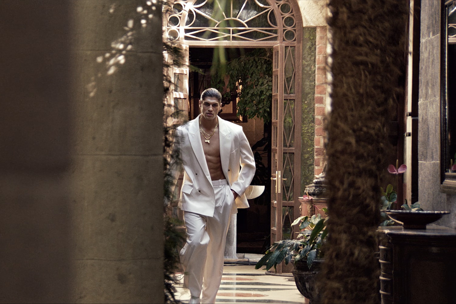 willy chavarria, zara, models, hispanic, swimming pool, couple, older woman, man