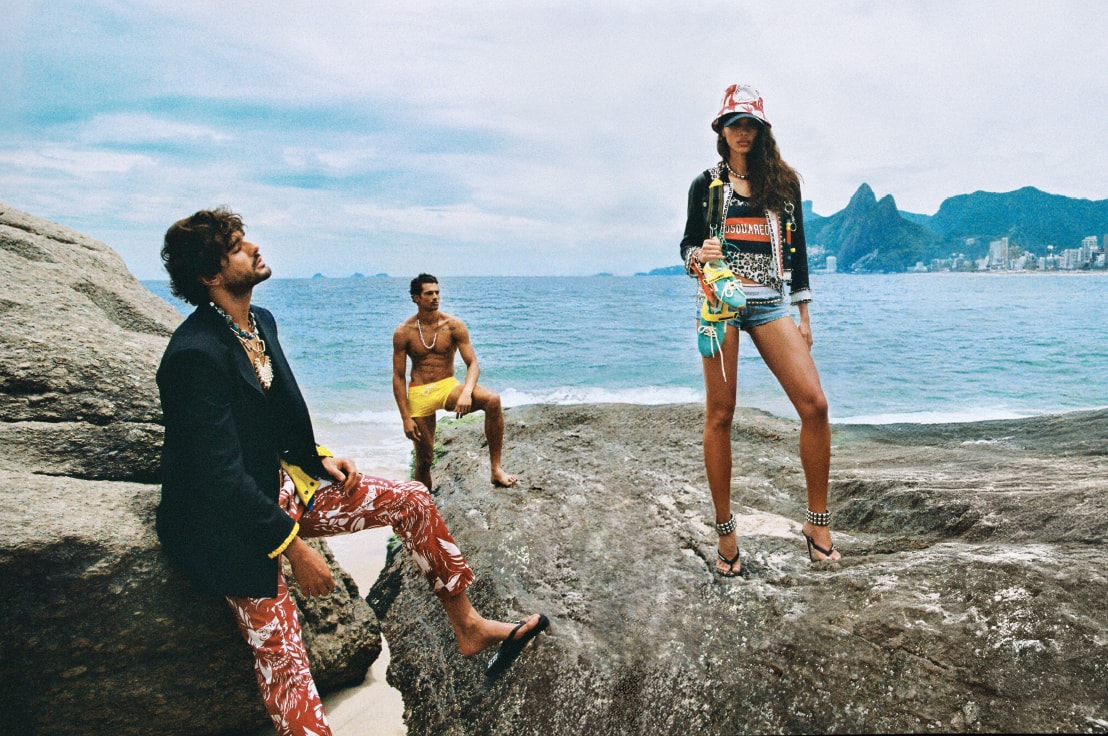 dsquared2, summer, campaign, models, swimwear, men, beach, cliff, sea