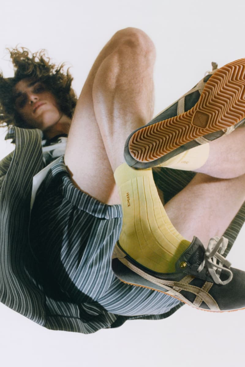 versace, onitsuka tiger, suede sneakers, trainers, models, socks