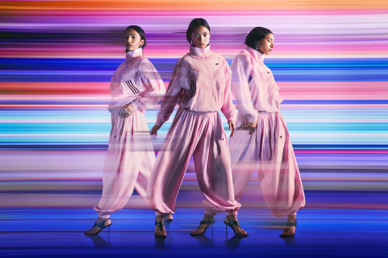 asos adidas originals collection 03 sportswear london event oxford street firebird tracksuit polka dots peplum pink shirt funnel neck shorts silk satin polo top 