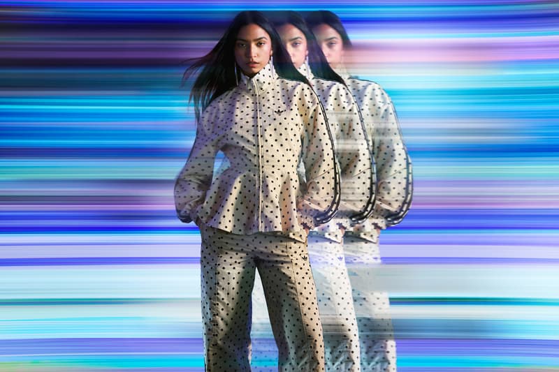 asos adidas originals collection 03 sportswear london event oxford street firebird tracksuit polka dots peplum pink shirt funnel neck shorts silk satin polo top 