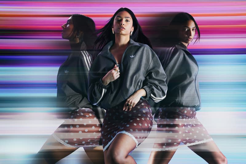 asos adidas originals collection 03 sportswear london event oxford street firebird tracksuit polka dots peplum pink shirt funnel neck shorts silk satin polo top 