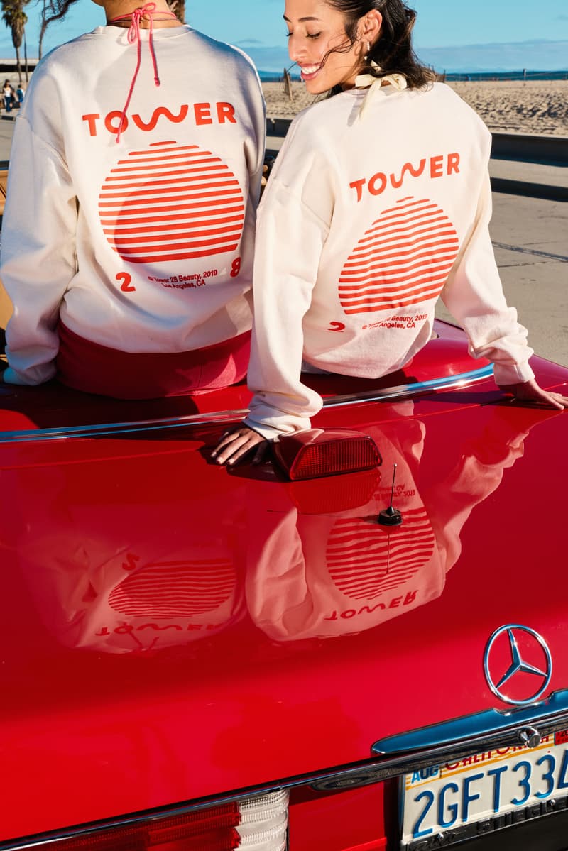 Tower 28, Sunset Crewneck, Grippy Socks, Skincare, Merch, Campaigns