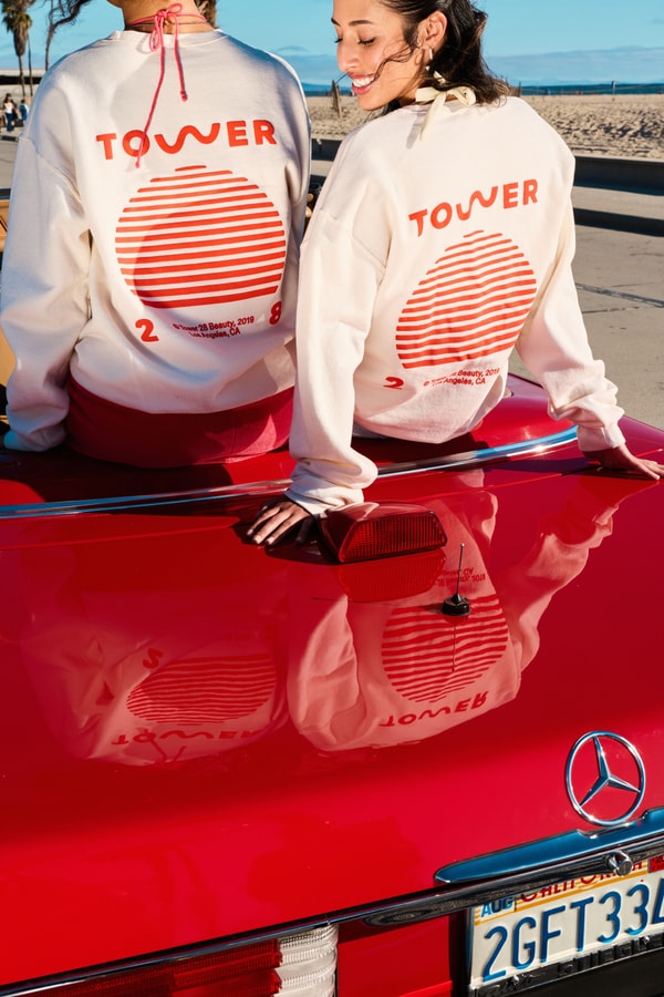 Tower 28, Sunset Crewneck, Grippy Socks, Skincare, Merch, Campaigns