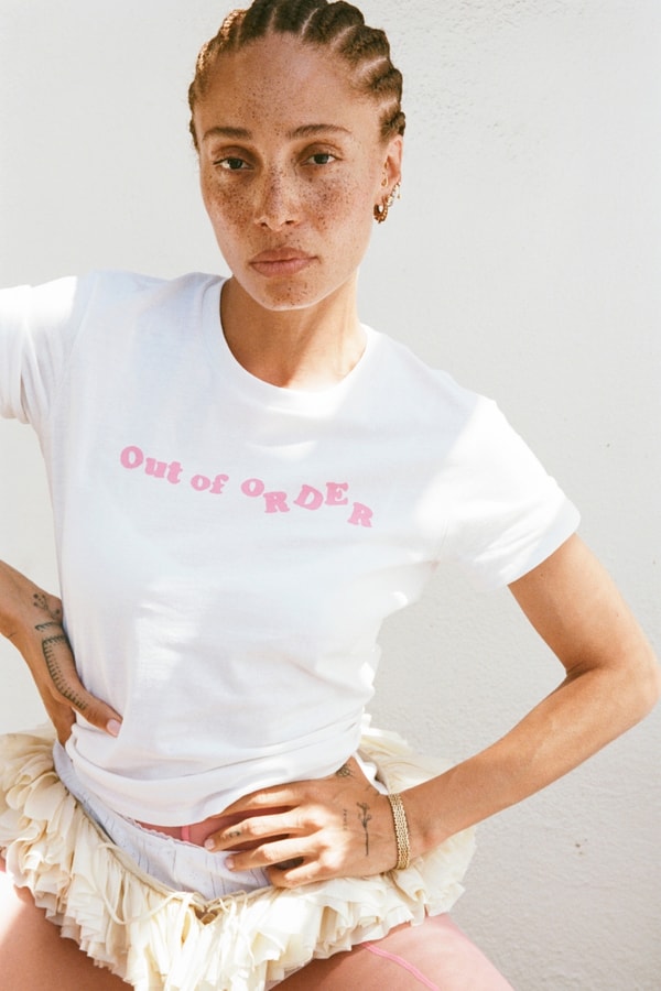 Adwoa Aboah, Cou Cou intimates, t-shirt, tee, print, graphic tee, model, mental health awareness, out of order
