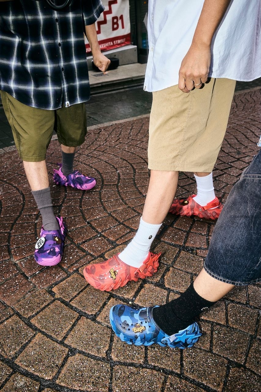 BAPE, Crocs, A BATHING APE, Footwear, Collaborations, Echo Clog, Echo RO Clog, Shoes, Jibbitz, Fashion, Japan, Streetwear, Japanese Streetwear