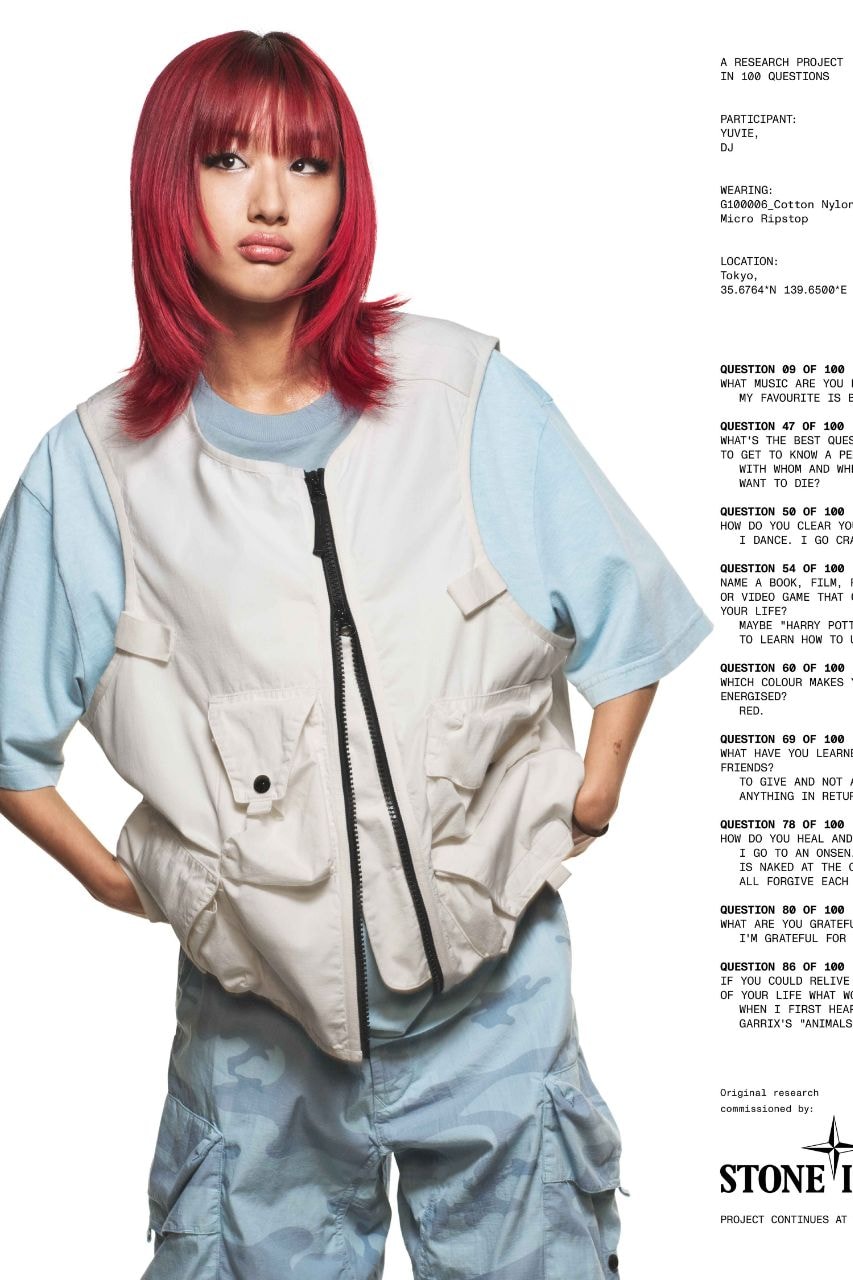 Stone Island, Yuvie, Japan, DJs, Female DJs, Emerging Artists, Music, Fashion, Campaigns, Spring/Summer 2026, Utilitarian Fashion, Gorpcore, technical Fashion, Italy, Italian Brands
