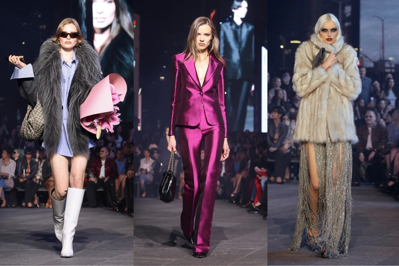 gucci, demna, cruise 2027, runway show, fashion show, tomorrow brady, paris hilton, fashion, times square, New York