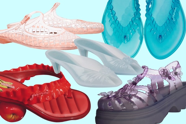 jelly shoes, sandals, flip flops, ss26, the row, ganni, melissa, loewe, tory burch, chloe, footwear, shoes, kitten heels, plastic shoes