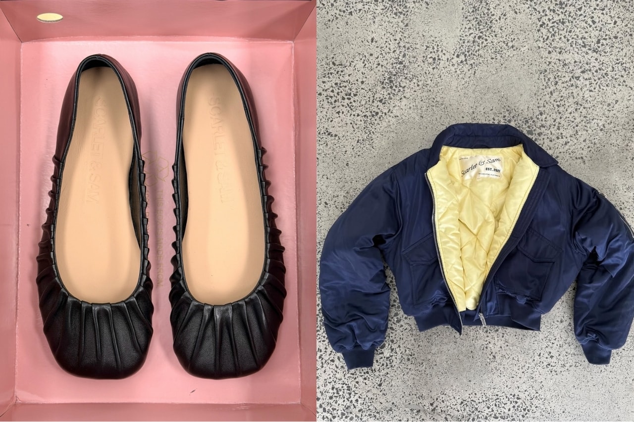 scarlet and sam, australian brand, y2k, bomber jacket, wedges, scrunching, ruching tshirt,