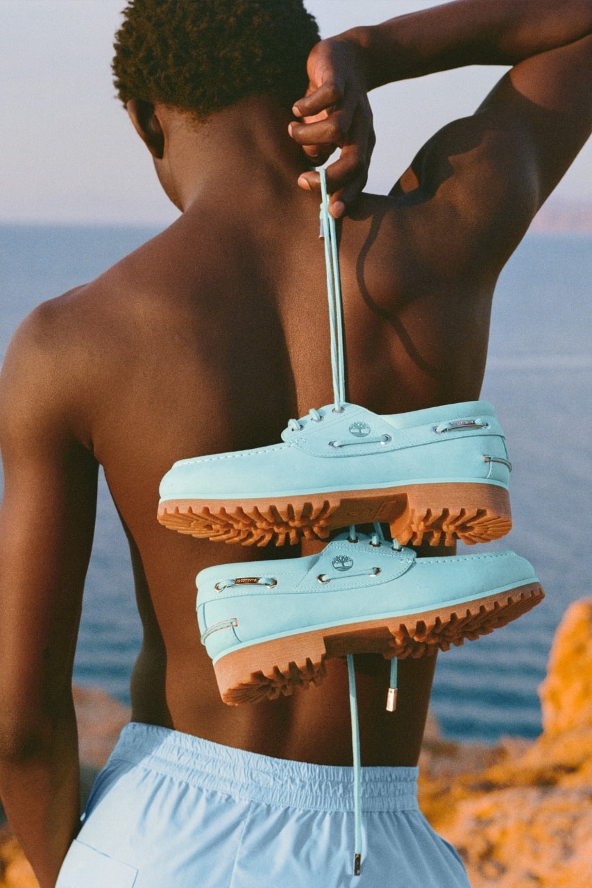 Timberland, Jacquemus, authentic boat shoe, blue, aqua, footwear, loafers, shoes, collaborations