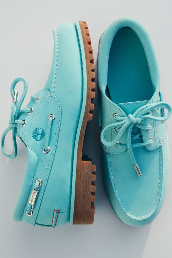Timberland, Jacquemus, authentic boat shoe, blue, aqua, footwear, loafers, shoes, collaborations