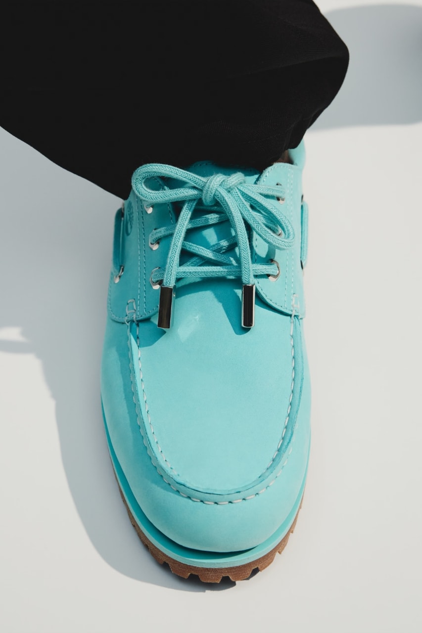 Timberland, Jacquemus, authentic boat shoe, blue, aqua, footwear, loafers, shoes, collaborations