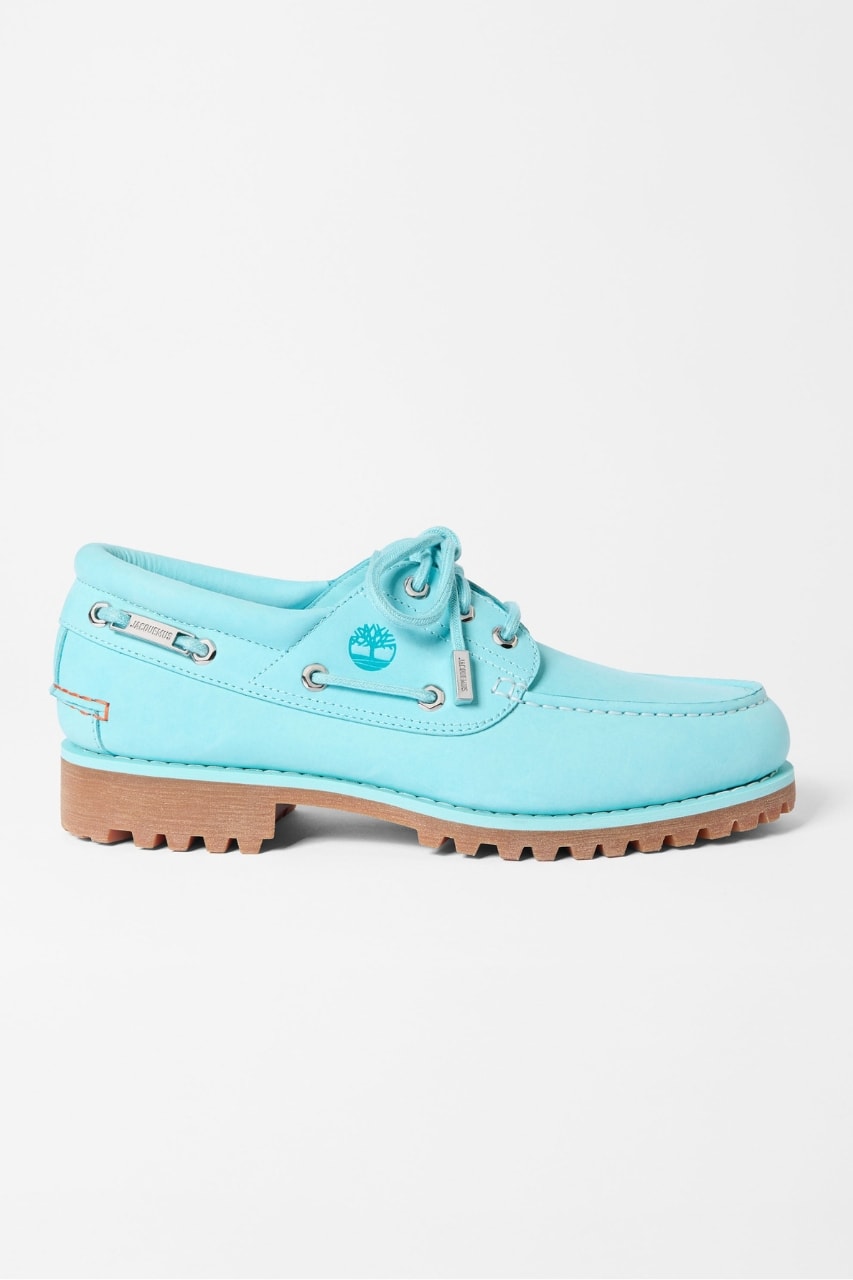 Timberland, Jacquemus, authentic boat shoe, blue, aqua, footwear, loafers, shoes, collaborations