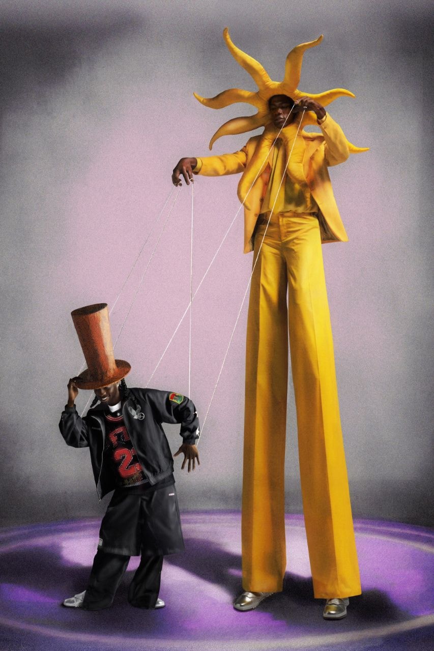 A stilt performer inside the Free The Youth and Jordan Brand campaign