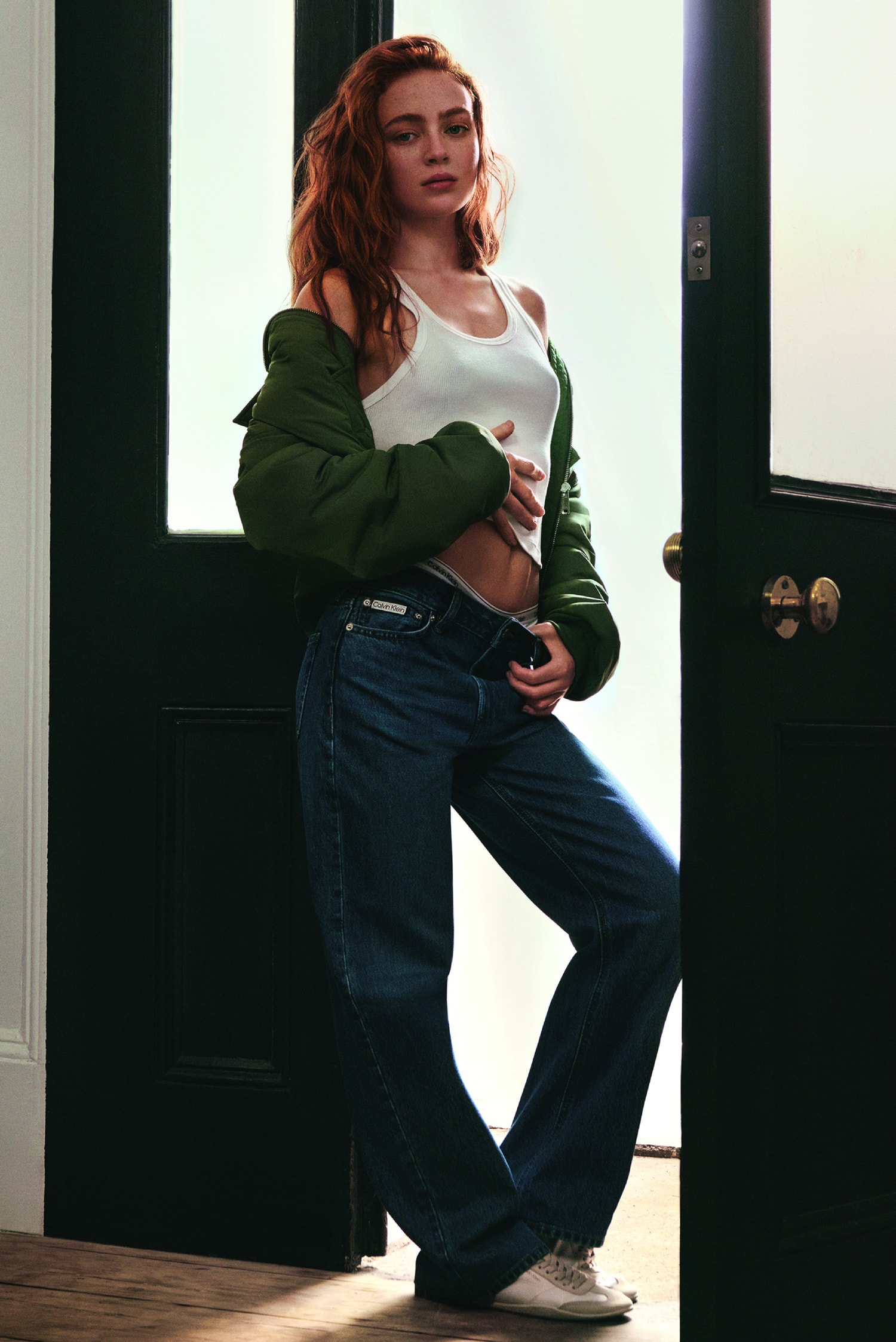 sadie sink, actor, calvin klein, underwear, denim, jeans, bralette