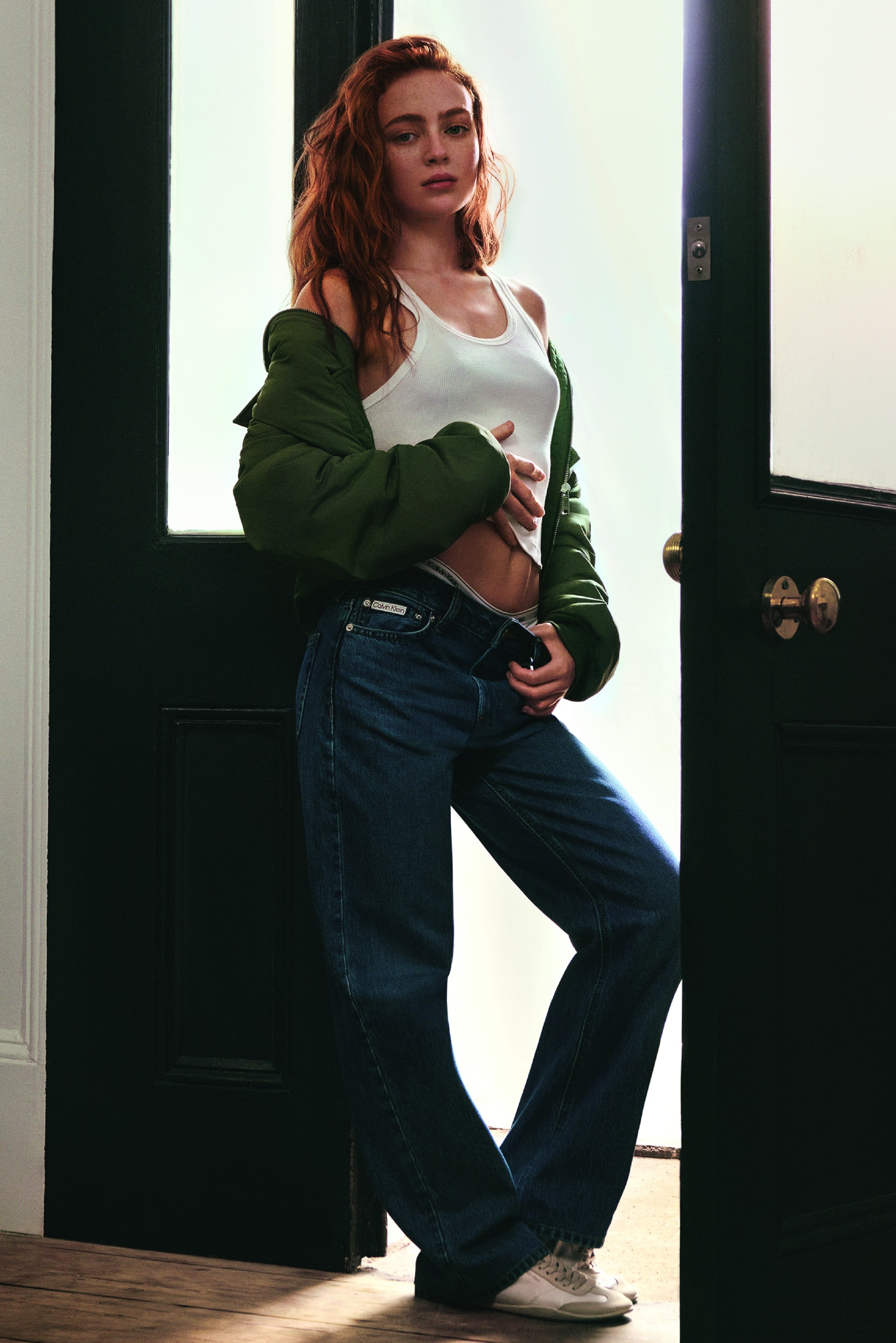 sadie sink, actor, calvin klein, underwear, denim, jeans, bralette