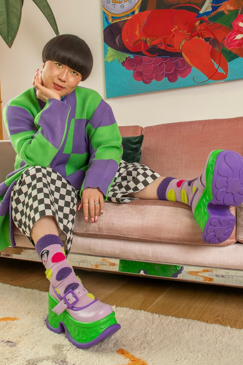 Fluevog, John Fluevog, Atsuko Okatsuka, Footwear, heels, Comedians, Whimsical Footwear, Whimsy, Fashion, Collaborations, Platform Shoes, Campaigns