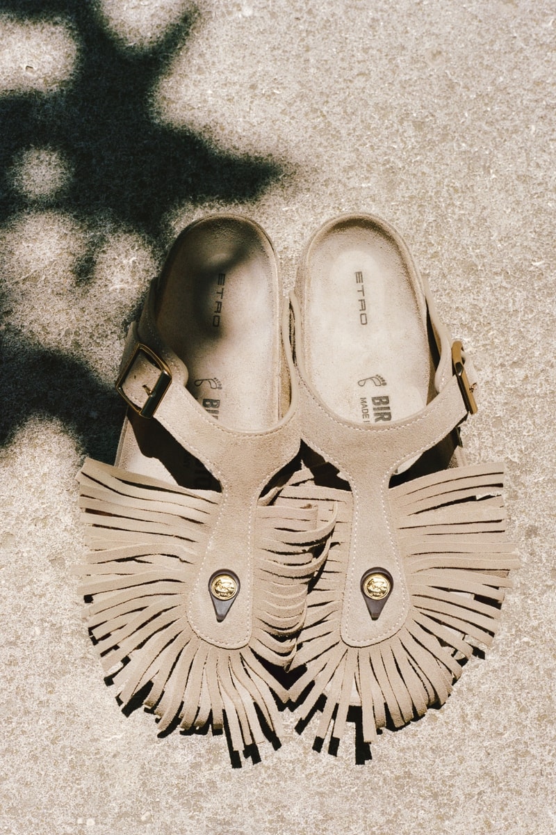 ETRO, Birkenstock, Clogs, Sandals, Boston Clog, Gizeh sandals, Footwear, Collaborations, Fashion, Campaigns, Boho, Bohemian Fashion, Boho Chic