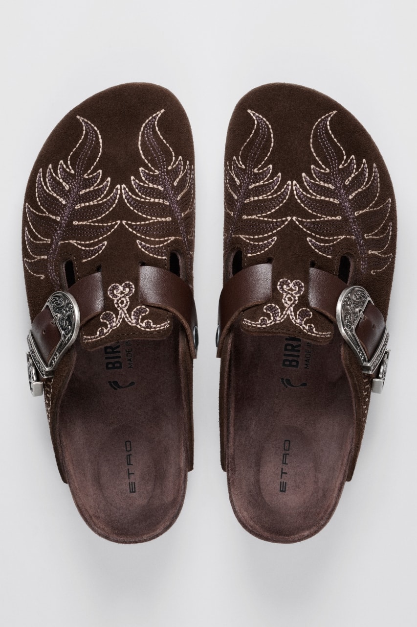 ETRO, Birkenstock, Clogs, Sandals, Boston Clog, Gizeh sandals, Footwear, Collaborations, Fashion, Campaigns, Boho, Bohemian Fashion, Boho Chic
