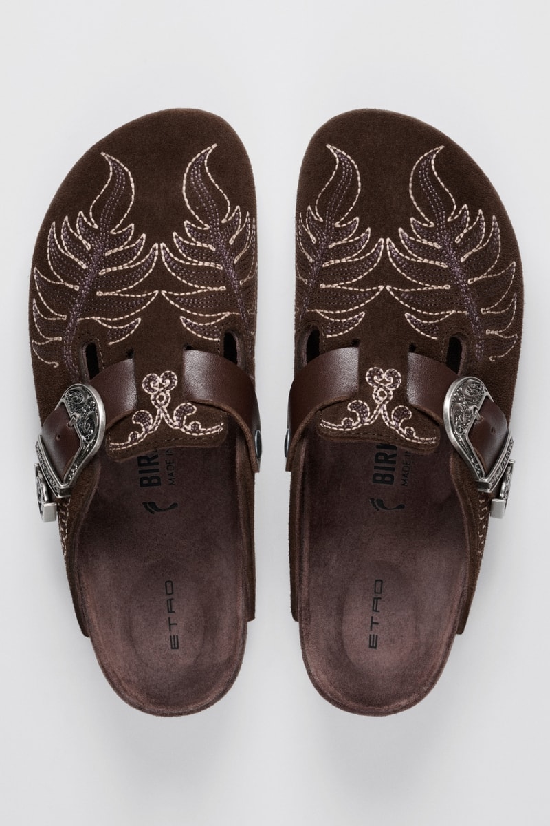 ETRO, Birkenstock, Clogs, Sandals, Boston Clog, Gizeh sandals, Footwear, Collaborations, Fashion, Campaigns, Boho, Bohemian Fashion, Boho Chic
