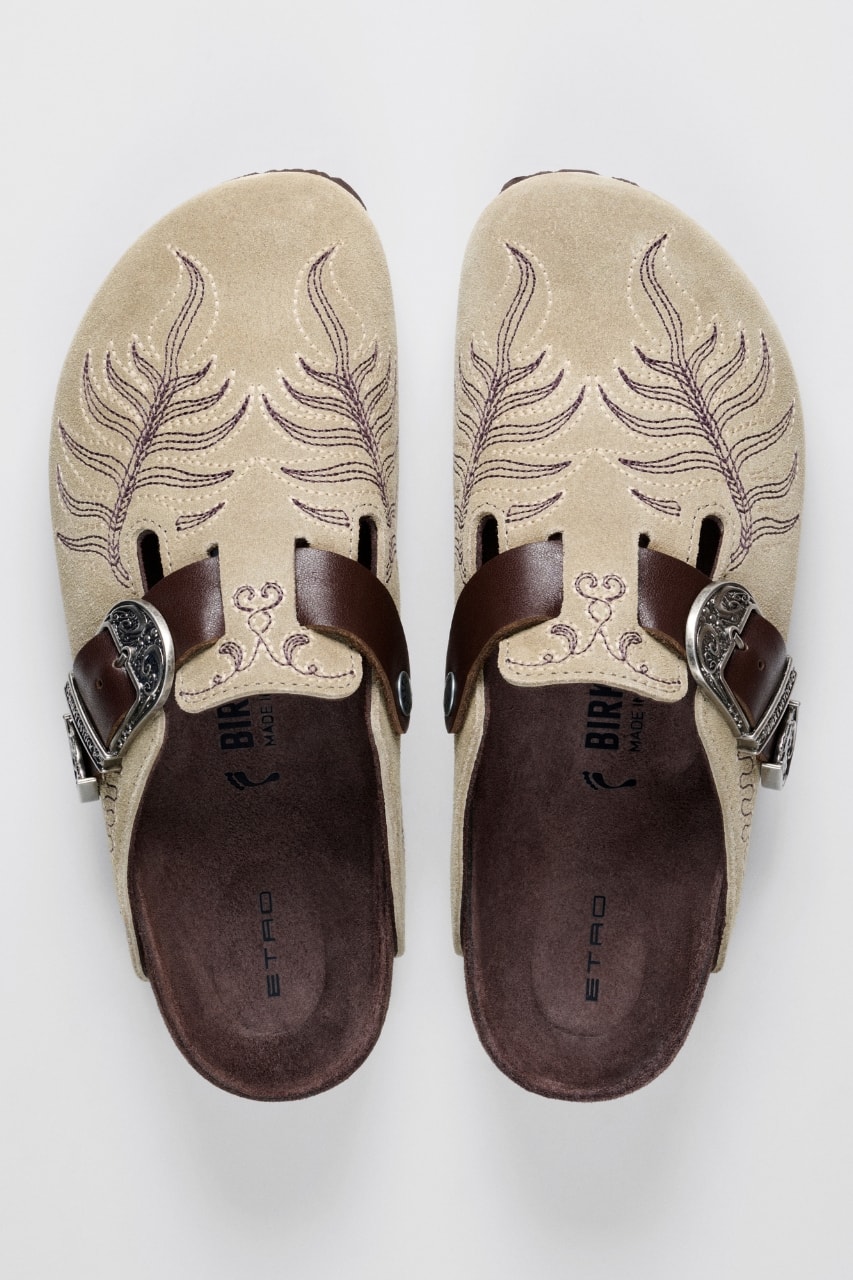 ETRO, Birkenstock, Clogs, Sandals, Boston Clog, Gizeh sandals, Footwear, Collaborations, Fashion, Campaigns, Boho, Bohemian Fashion, Boho Chic