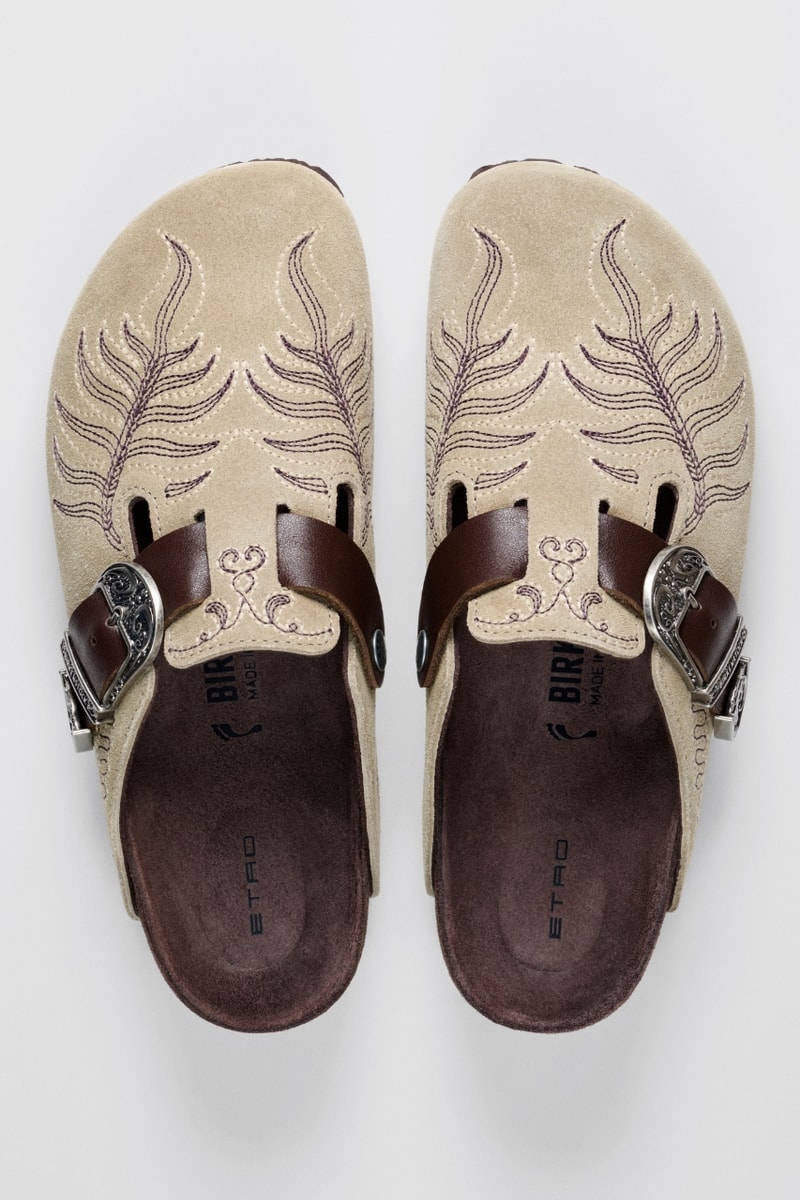 ETRO, Birkenstock, Clogs, Sandals, Boston Clog, Gizeh sandals, Footwear, Collaborations, Fashion, Campaigns, Boho, Bohemian Fashion, Boho Chic