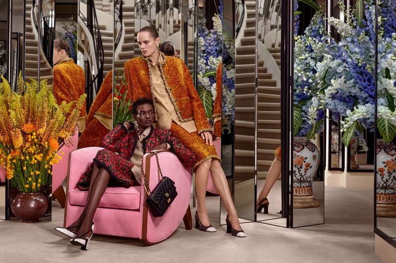 bhavitha mandava, model, chanel, tweed jacket, pink roses, bag, model, woman