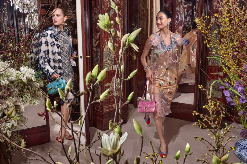 bhavitha mandava, model, chanel, tweed jacket, pink roses, bag, model, woman