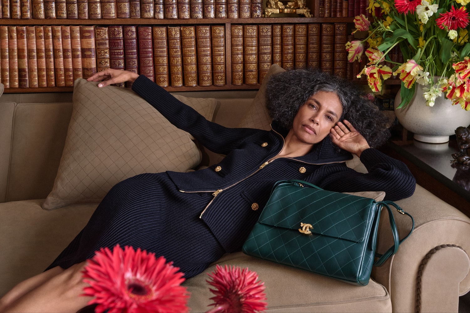 bhavitha mandava, model, chanel, tweed jacket, pink roses, bag, model, woman